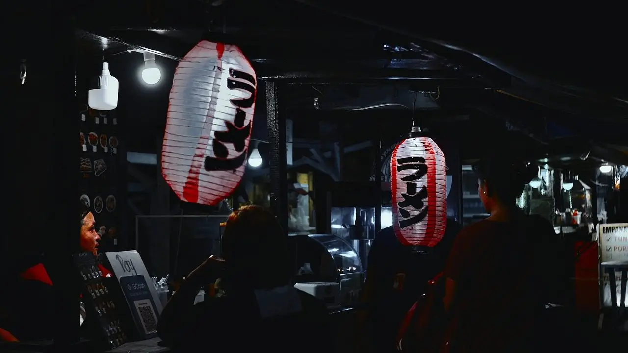 street, stall, sign, sushi, japan, japanese, night, japanese store, restaurant